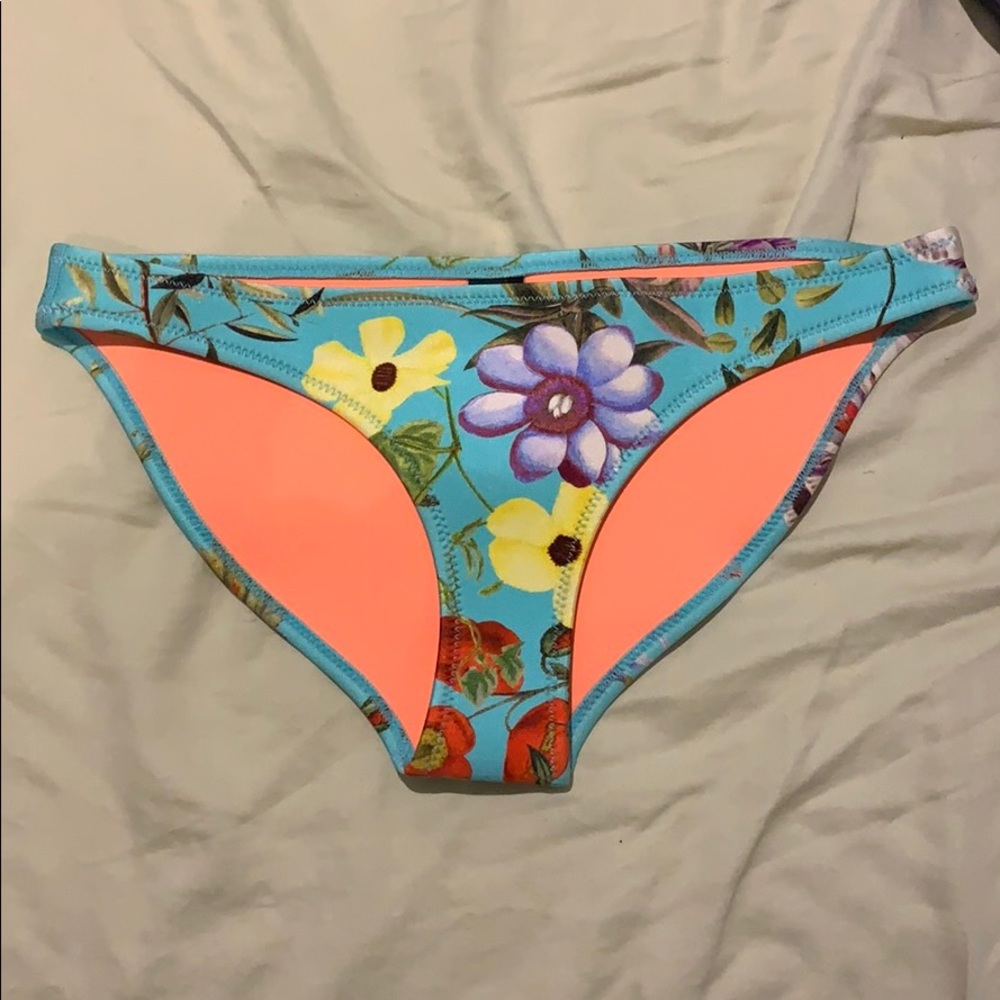 Triangl Aqua Blue Floral Neoprene Bikini Bottom